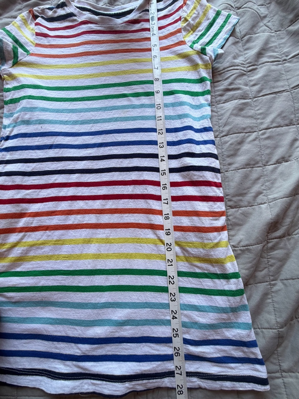 FLAWED DISCOUNT Primary Rainbow Stripe T-Shirt Dress Kid's Size 7-8 Jersey Girl - Picture 8 of 9